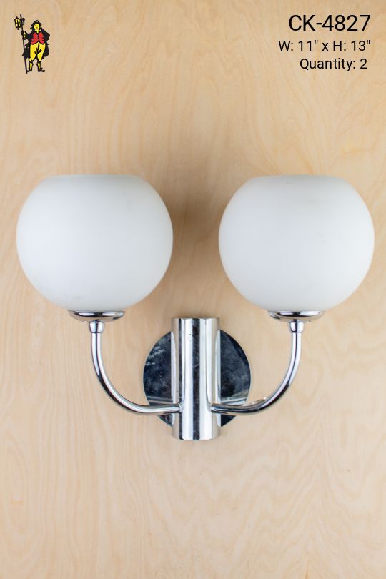 Modern Two Curve Arm Silver Wall Sconce w/Frosted Glass Globes