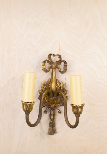 Brass Ribbon Two Candle Wall Sconce