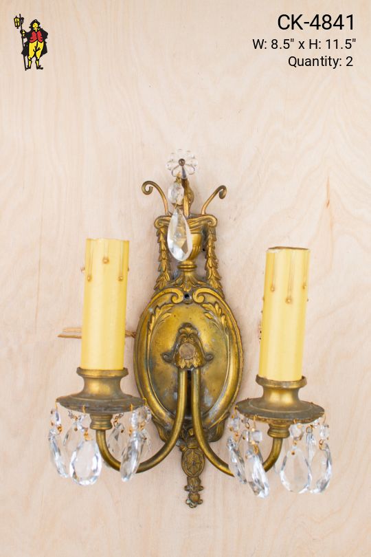 Two Candle Wall Sconce w/Crystal Drops