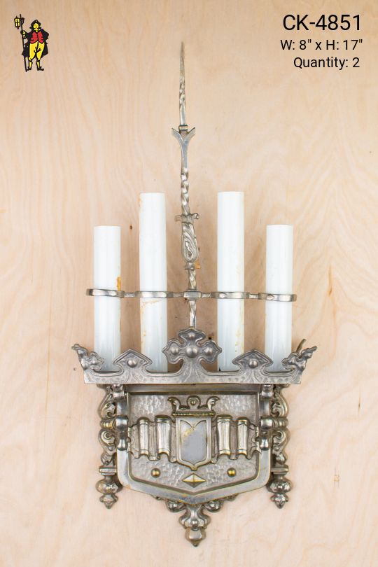 Silver Gothic Four Light Wall Sconce