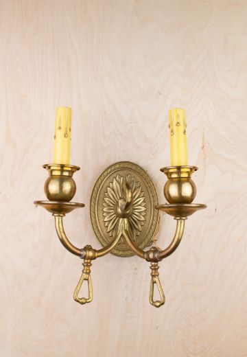 Two Candle Geometric Brass Backplate Wall Sconce