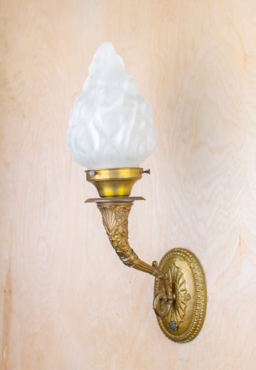 Curved Torch Wall Sconce w/Glass Flame Shade