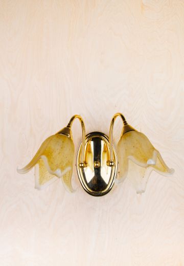 Floral Glass Polished Brass Wall Sconce