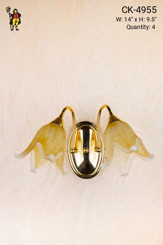 Floral Glass Polished Brass Wall Sconce