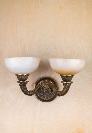 Two Light Deco Wall Sconce w/Alabaster Shades