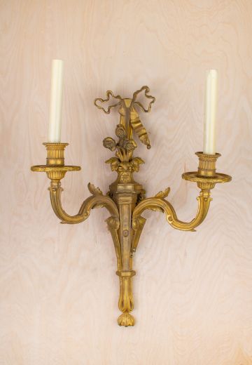 Brass Ribbon Two Candle Wall Sconce
