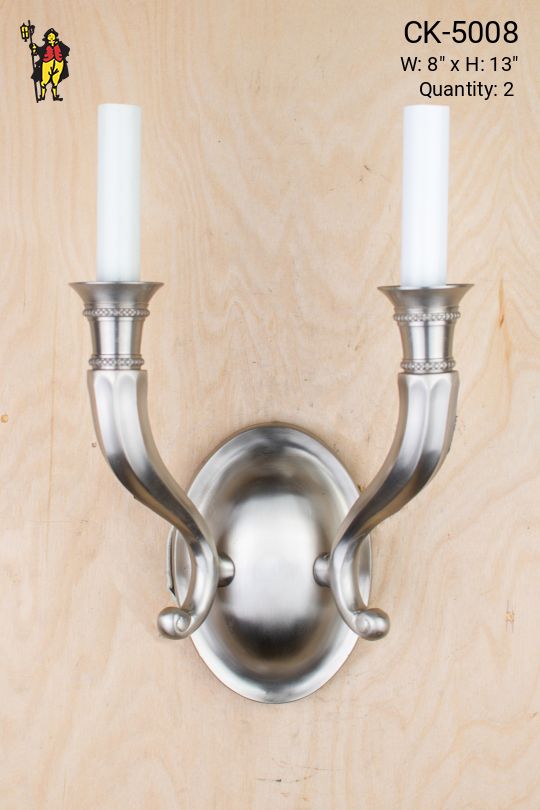 Modern Two Candle Silver Wall Sconce