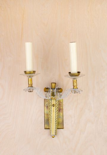 Brass & Crystal Two Candle Wall Sconce
