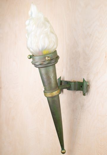 Distressed Torch Wall Sconce w/Glass Flame Shade