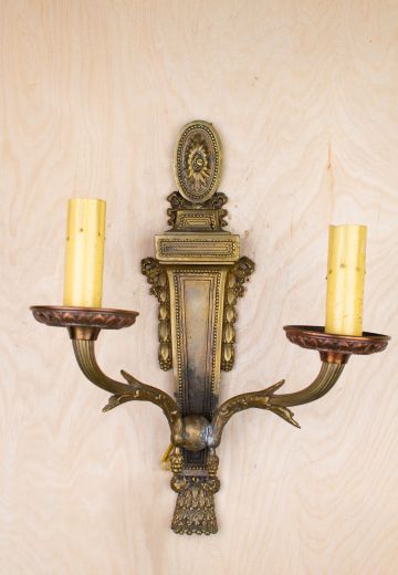 Gothic Two Candle Brass Wall Sconce