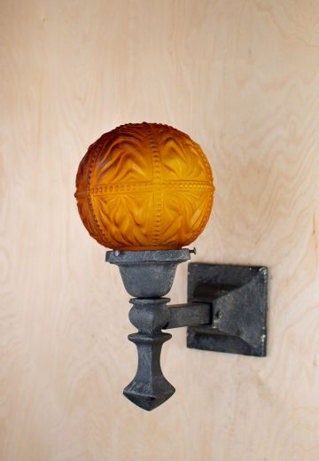 Old Black Wall Sconce w/Amber Glass Globe