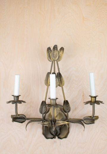 Three Candle Floral Brass Sconce