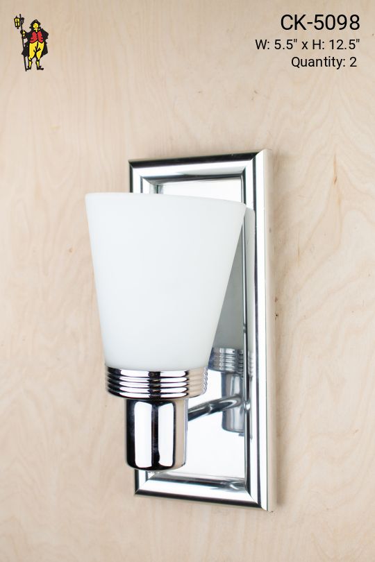 Polished Silver One Light Wall Sconce w/Glass Cone Shade