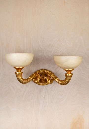 Two Light Wall Sconce w/Alabaster Shades