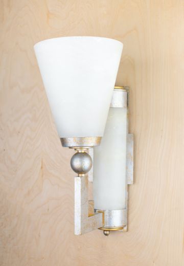 Distressed Nickel & Frosted Glass Wall Sconce
