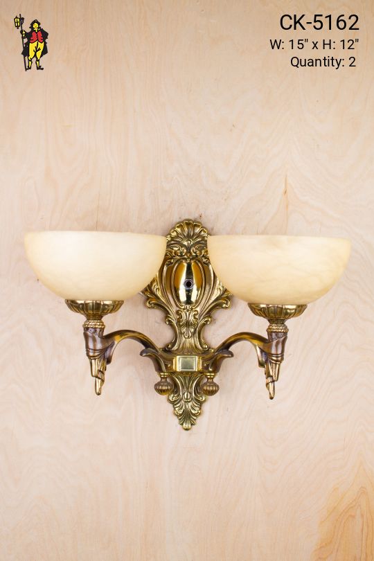 Art Deco Brass Wall Sconce w/Alabaster Shades