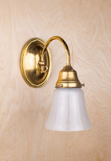 Curved Arm Polished Brass Wall Sconce With Frosted Glass Shade