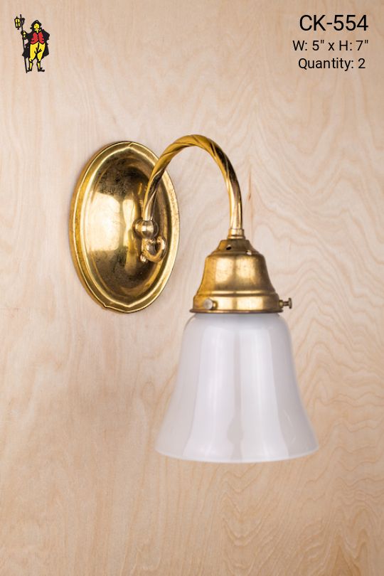 Curved Arm Polished Brass Wall Sconce With Frosted Glass Shade