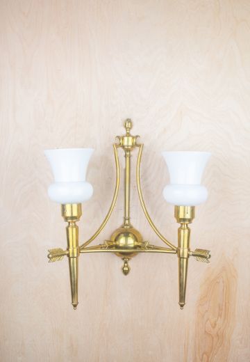 Two Light Arrow Wall Sconce w/Frosted Glass Shade