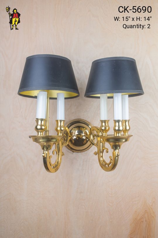 Six Candle Curved Arm Wall Sconce w/Black Shade