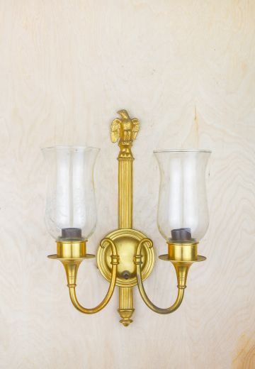Two Light Wall Sconce w/Etched Glass Hurricane Shades