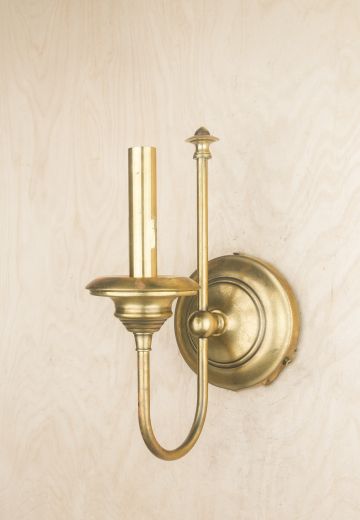 Single Brass Candle Curved Arm Wall Sconce