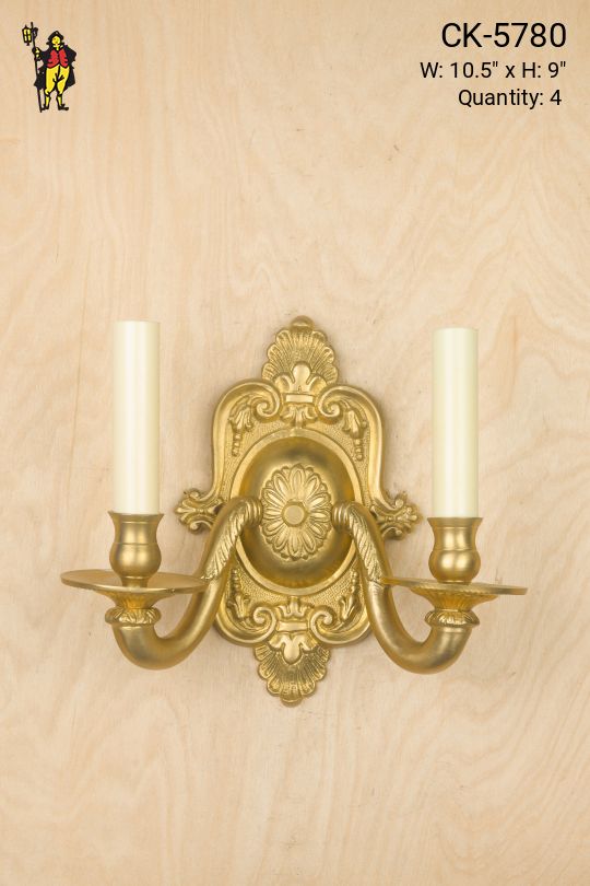 Traditional Two Candle Brass Wall Sconce