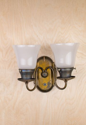 Two Light Curve Arm Antique Wall Scone With Frosted Glass Shades