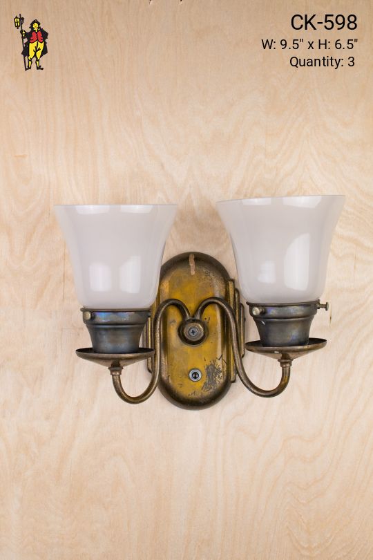 Two Light Curve Arm Antique Wall Scone With Frosted Glass Shades