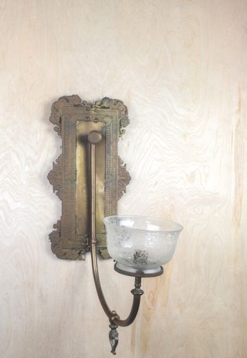 Large Single Curved Arm Wall Sconce w/Glass Bowl Shade
