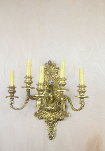 Five Candle Brass Wall Sconce
