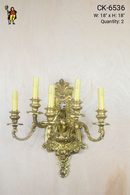 Five Candle Brass Wall Sconce