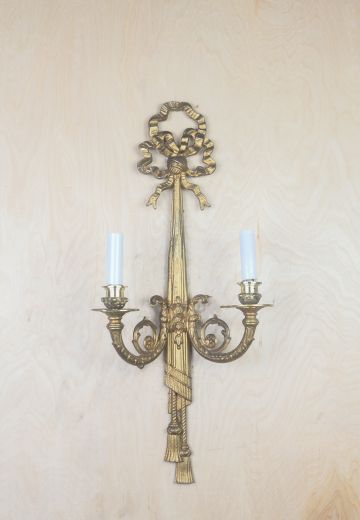 Two Candle Brass Ribbon Wall Sconce