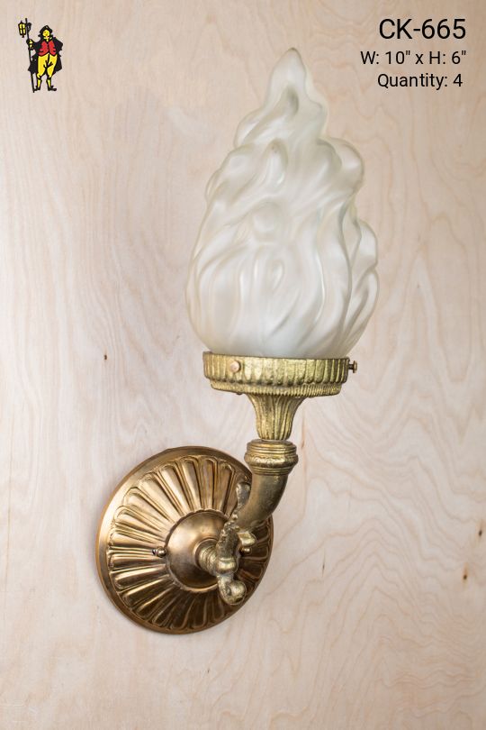 Torch Style Brass Wall Sconce With Flame Shaped Shade