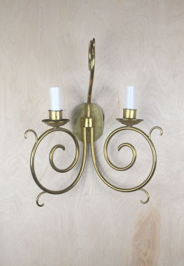 Brass Two Candle Curved Arm Wall Sconce