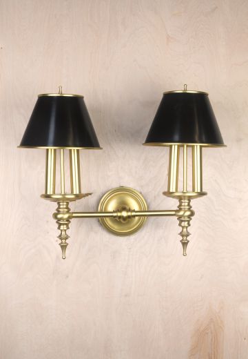 Four Light Brass Wall Sconce w/Black Shades