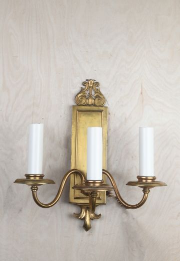 Three Candle Deco Brass Wall Sconce