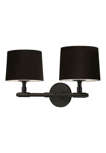 Two Light Black Wall Sconce w/Black Fabric Shades