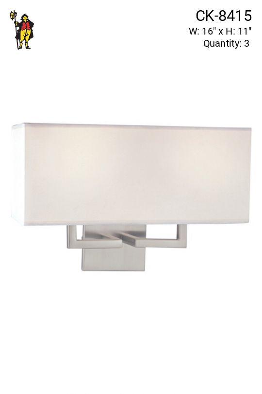 Contemporary Silver Wall Sconce w/White Fabric Shade
