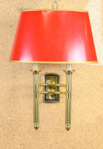 Red Paper Shaded Two Candle Brass Wall Sconce