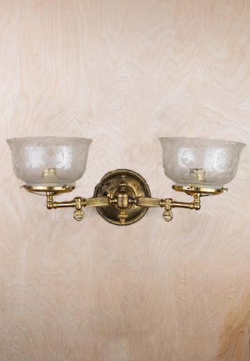 Oil Style Two Arm Wall Sconce w/Etched Glass Shades