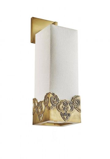 Tall Brass Wall Sconce w/White Fabric Shade