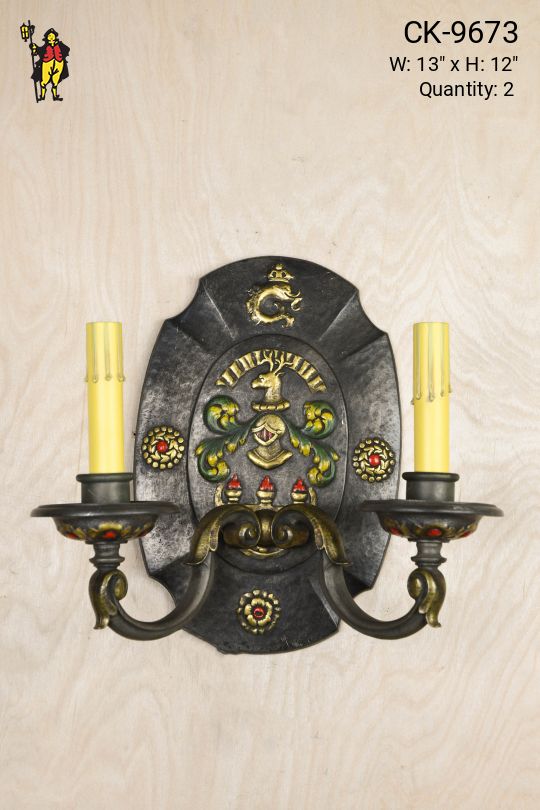 Black Painted Gothic Two Light Wall Sconce