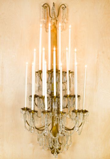 Six Foot Fifteen Candle Brass & Crystal Wall Sconce