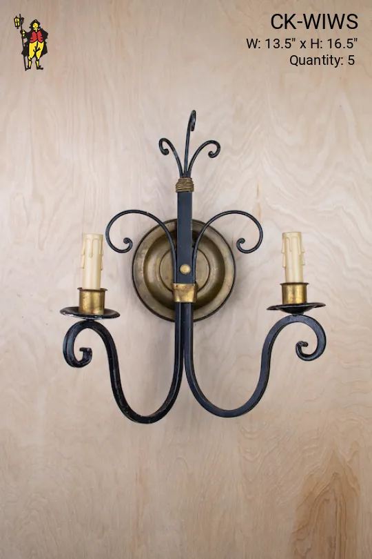 Wrought Iron & Antique Brass Two Light Wall Sconce