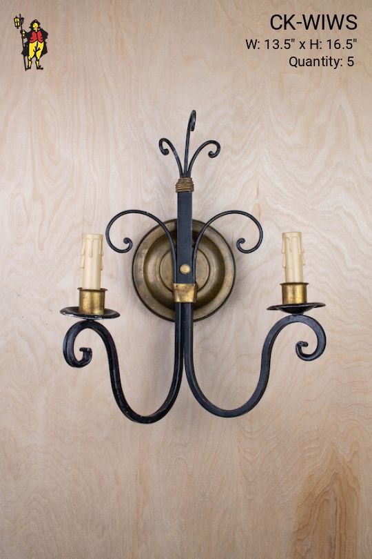 Wrought Iron & Antique Brass Two Light Wall Sconce