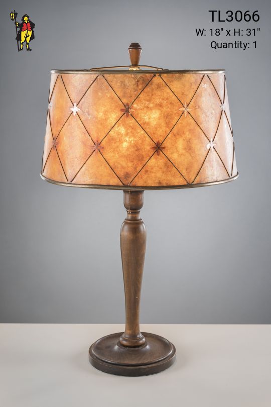 Turned Wooden Table Lamp w/Amber Mica Shade