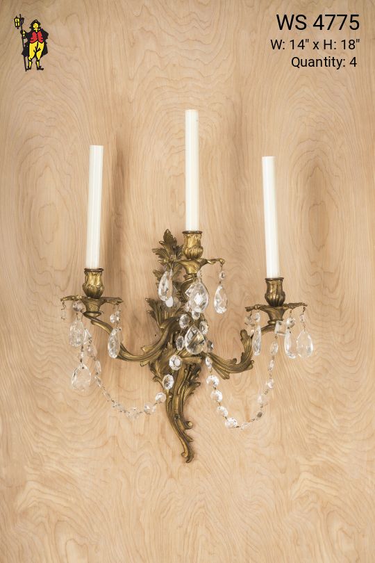 Three Candle Wall Sconce w/Crystal Drops